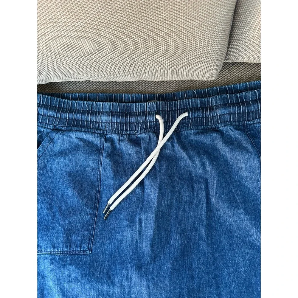 32 Degrees Mini Skort Dark Blue Chambray Drawstring Size XL Inner Shorts Pockets